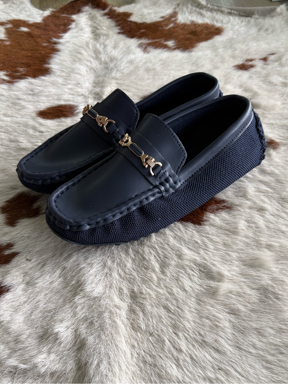 NEW in box: Women's Navy Blue Slip-On Loafers with Gold Bit Accent